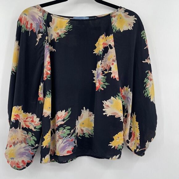 Anthropologie Lil Multicolor First Hints Floral Printed Silk Blouse Size 4 - Picture 1 of 5